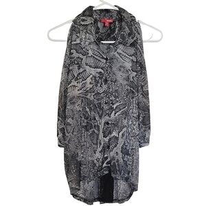 1406 * Bongo Sheer Snake Print Button Down Black White Size XL